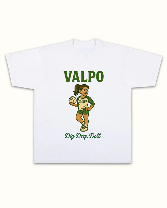 Valparaiso Volleyball Dig Deep Doll Tee