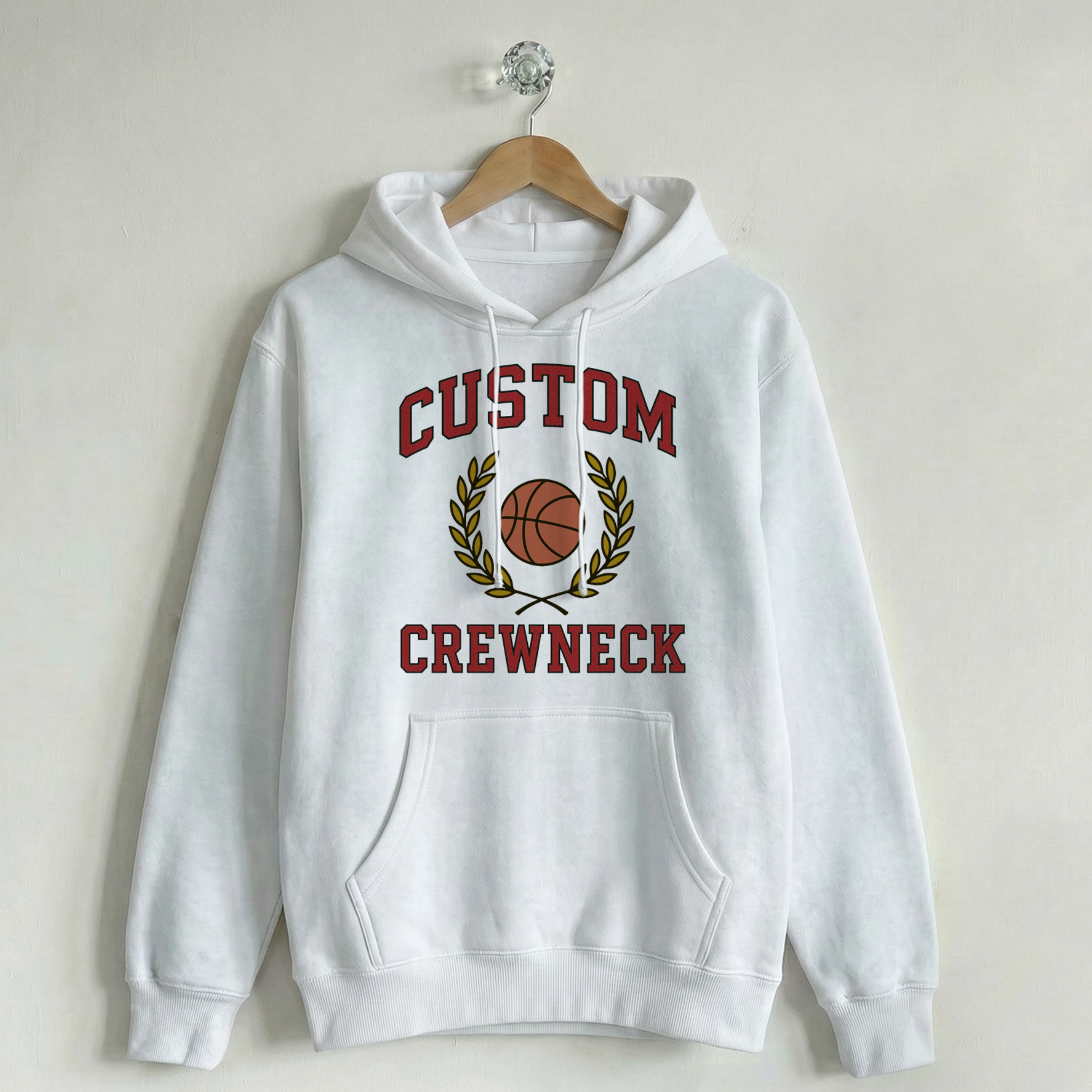 Custom Vintage Hoodie Sweatshirt Collegiate White