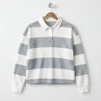 Classic Boxy Striped Rugby Shirt Flocked Graphic Customize Design Gray & White