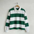 Classic Boxy Striped Rugby Shirt Flocked Graphic Customize Design Forrest & White