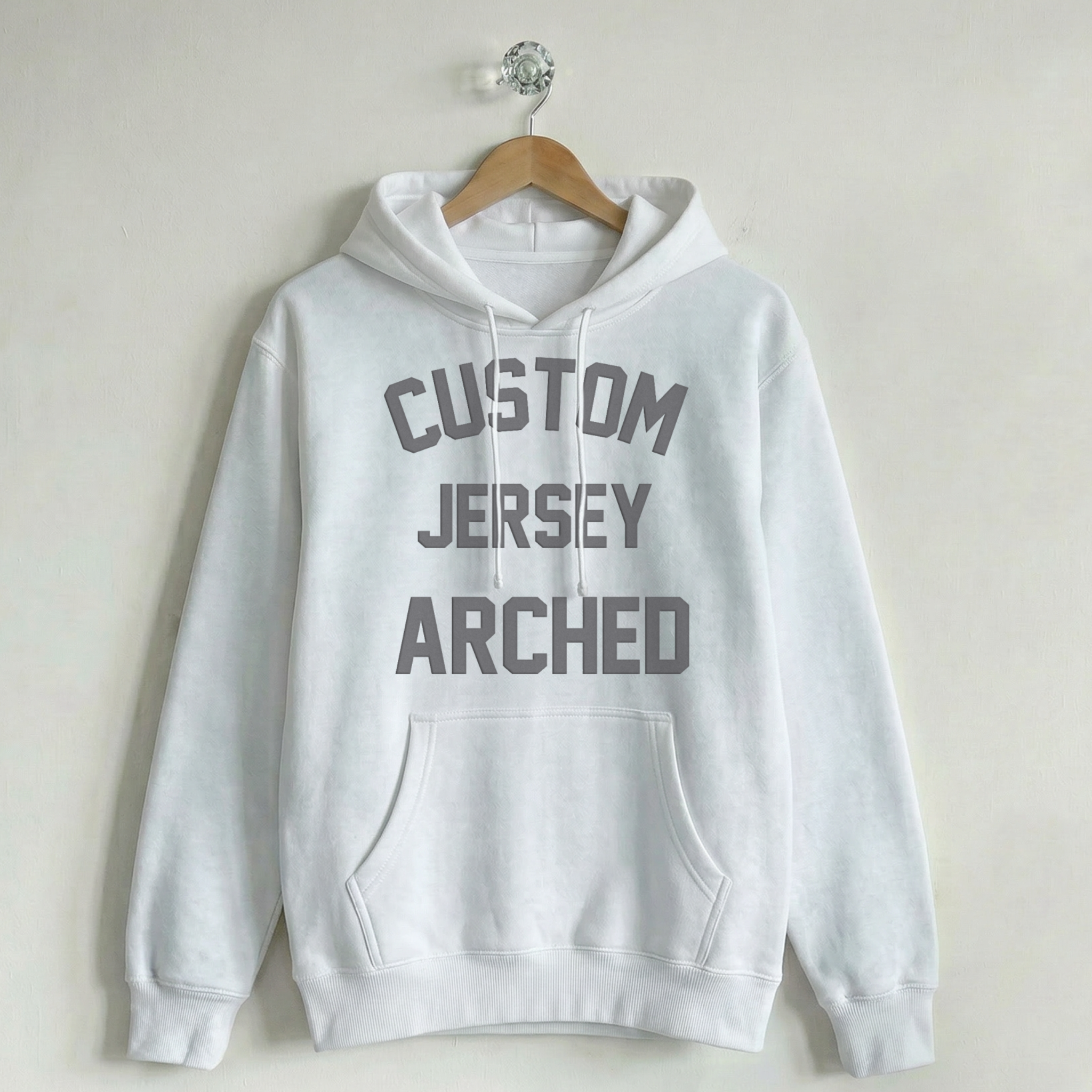 Custom Vintage Hoodie Sweatshirt Jersey Arched White