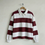 Classic Boxy Striped Rugby Shirt Flocked Graphic Customize Design Maroon & White