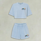USA Retro Crop Top and Shorts Sets USA Blue