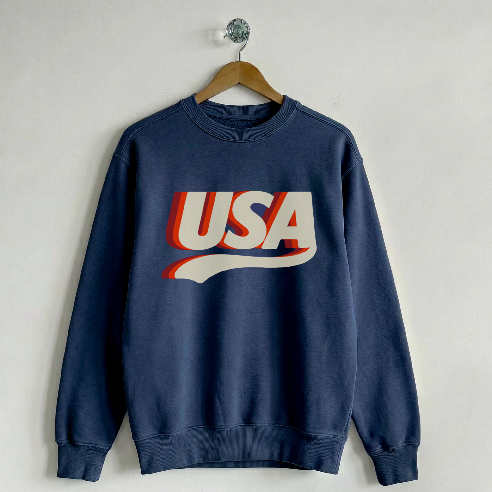 USA Classic Retro Crewneck Sweatshirt Hoodie USA Classic Navy Crew