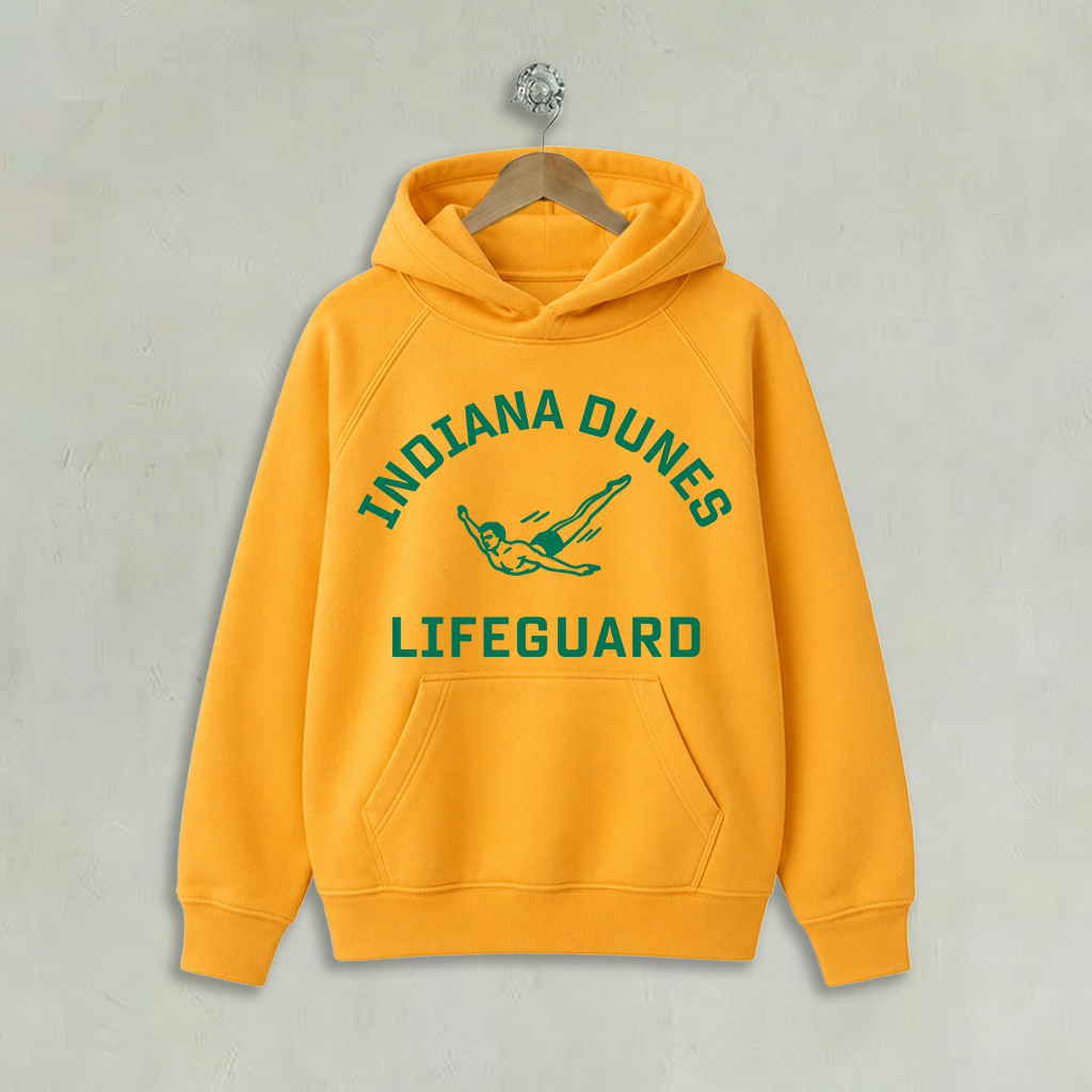 Indiana Dunes Lake Michigan Lifeguard Shirts Indiana Dunes Lifeguard Yellow Youth Funnel Neck Hoodie