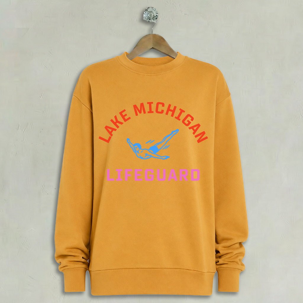 Indiana Dunes Lake Michigan Lifeguard Shirts Lake Michigan Lifeguard Mustard Crew