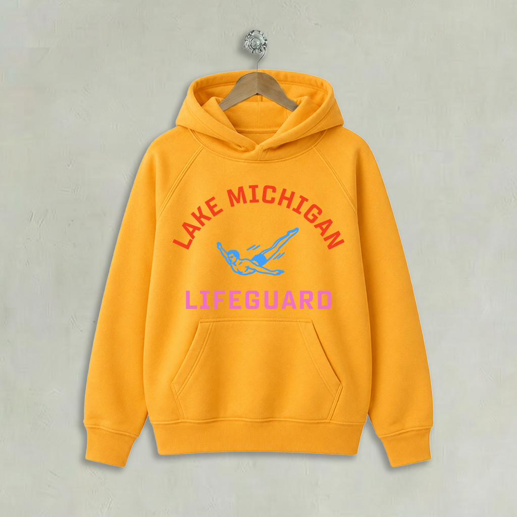 Indiana Dunes Lake Michigan Lifeguard Shirts Lake Michigan Lifeguard Yellow Youth Funnel Neck Hoodie