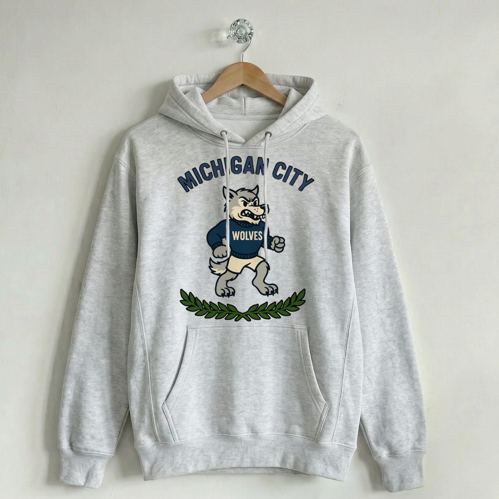 Vintage School Mascot Collection Michigan City Wolves Mascot Hoodie