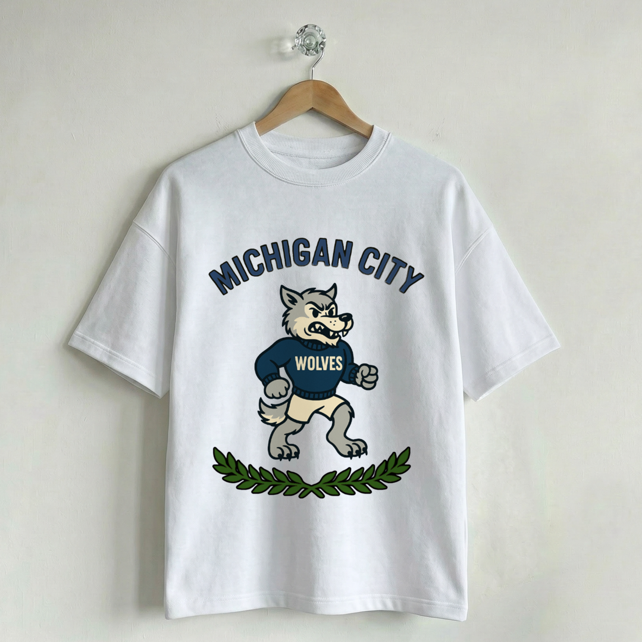 Vintage School Mascot Collection Michigan City Wolves Mascot Tee