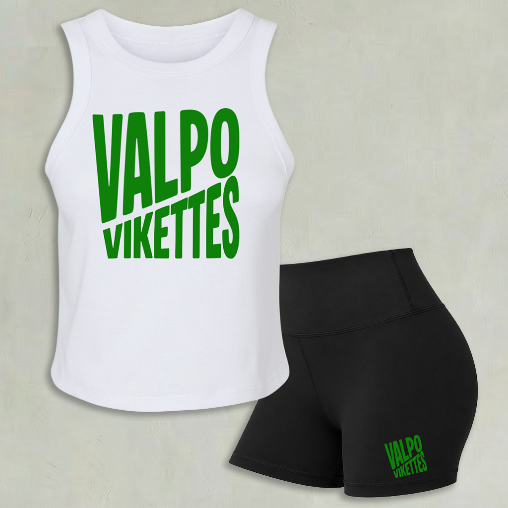 Vikettes Black Micro Rib Racer Tank & Booty Shorts Set